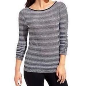 Athleta Long Sleeve Top Large Cotton Blend Striped Seamless Eyelet